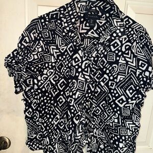 Tahari Black and White Geometric Button Down Shirt